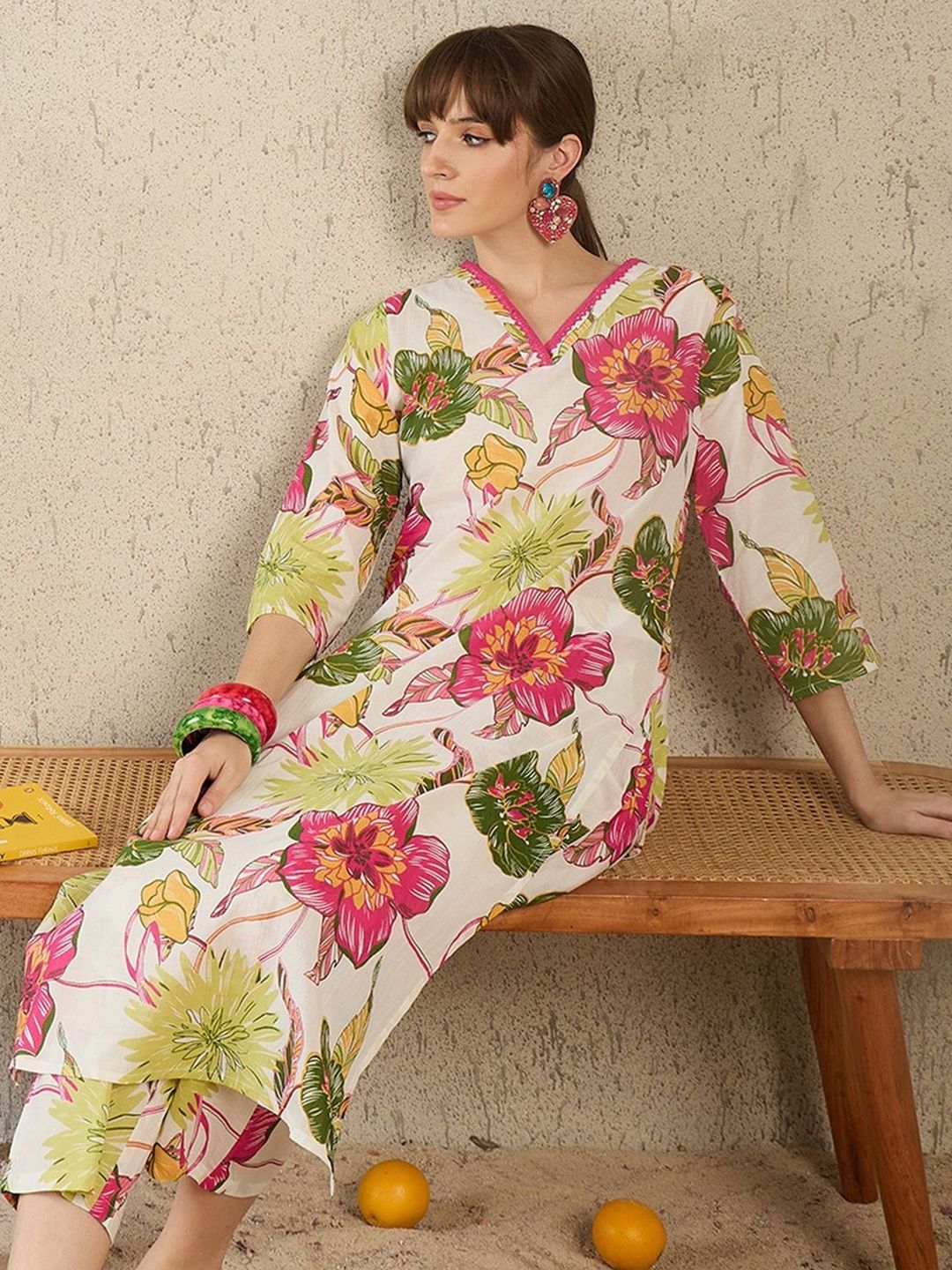 Women Floral Printed Regular Pure Cotton Kurta with Trousers