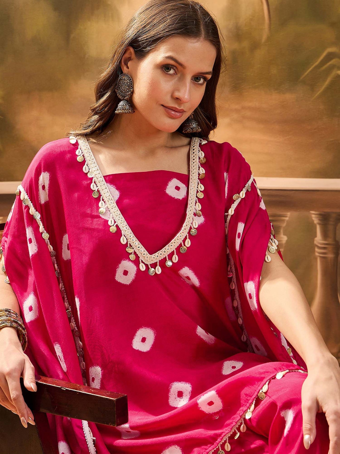 Dhiyona SN Women's Bandhej Printed Kaftan & Tube Top With Sharara