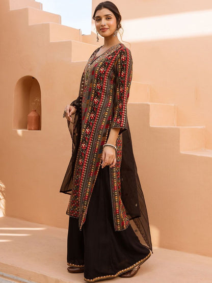 Women Ethnic Motifs Embroidered Regular Mirror Work Kurta with Palazzos & Dupatta