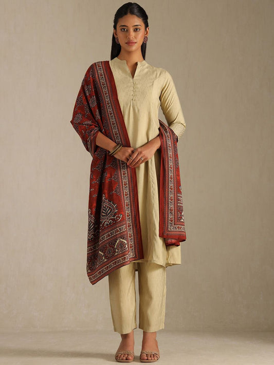 Dhiyona SO Women's Women Ethnic Motifs Solid A-Line Kurta with Trousers & Dupatta