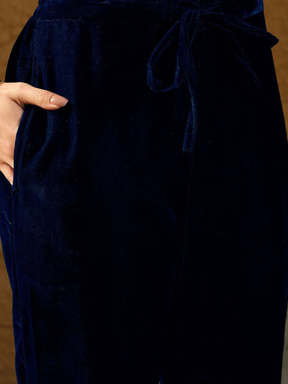Dhiyona PD Women Embroidered Velvet Straight Kurta With Trousers And Dupatta