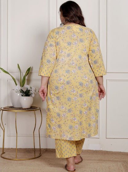 Dhiyona KL Women Floral Printed Pure Cotton Kurta with Trousers & Dupatta