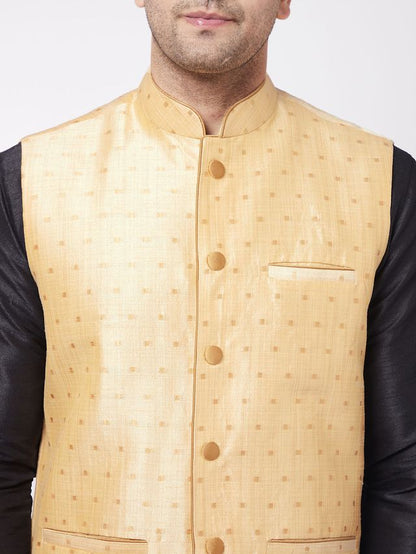 Men's Black Silk Blend Straight Jacket  Kurta and Dhoti Set