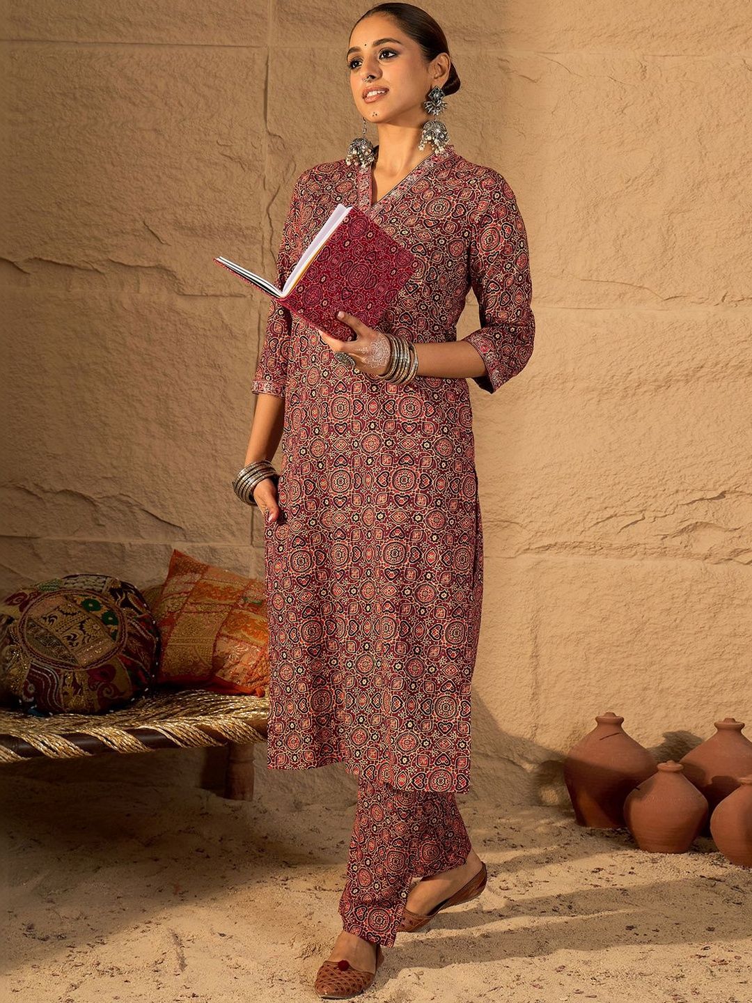 Women Printed Regular Pure Cotton Kurta with Trousers