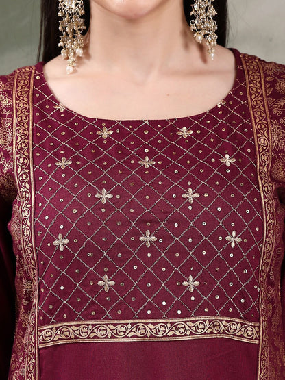 Dhiyona SN Women's Embroidered Straight Kurta With Palazzos & Dupatta
