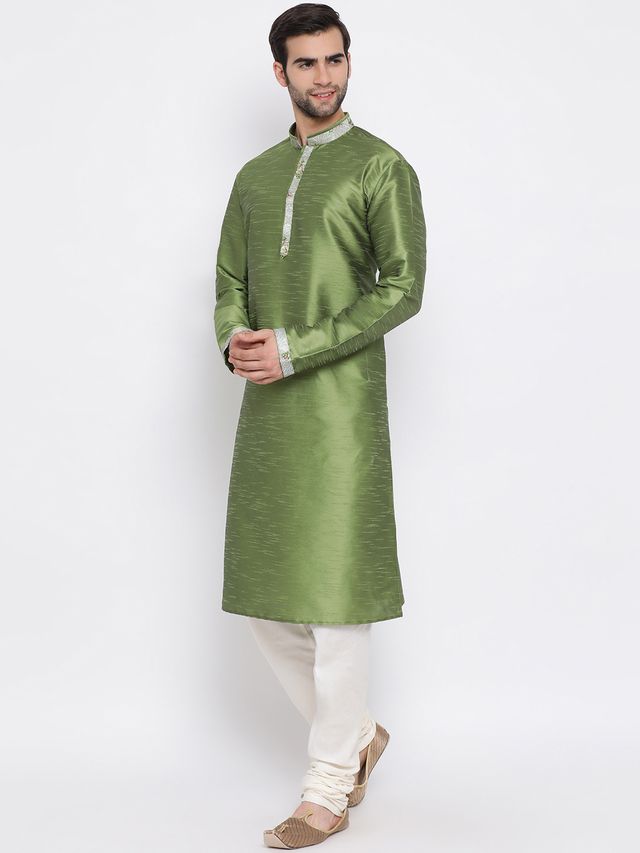 Men's Green Cotton Silk Straight Kurta Pyjama Set