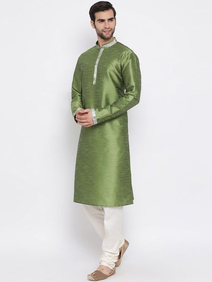 Men's Green Cotton Silk Straight Kurta Pyjama Set