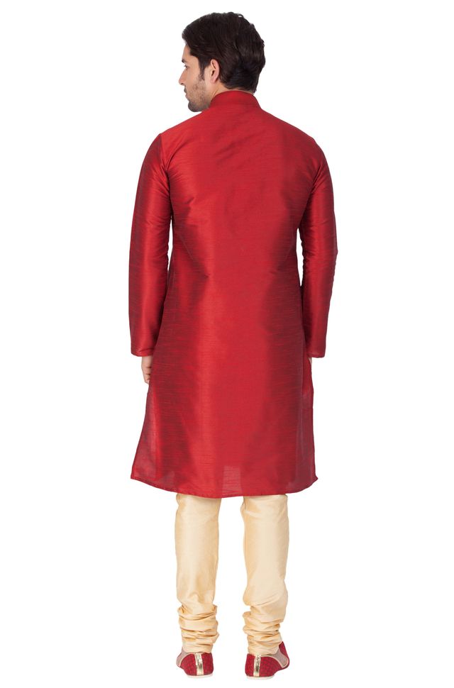 Men's Maroon Silk Blend Straight Kurta Pyjama Set