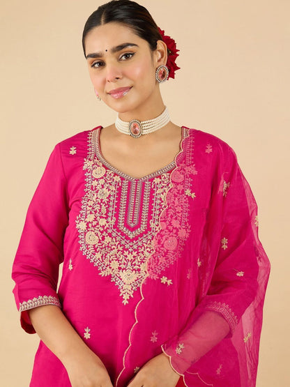 Women Ethnic Motifs Embroidered Regular Thread Work Kurta with Trousers & With Dupatta