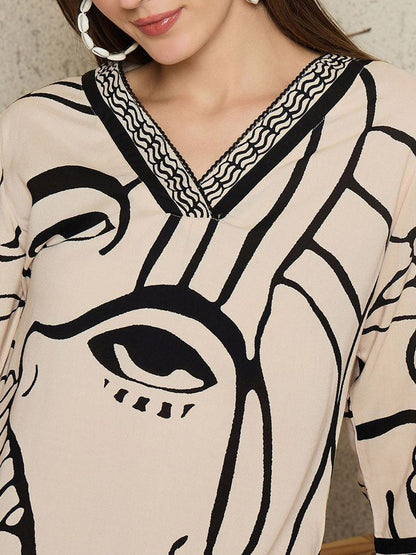 Dhiyona IE Women Printed V-Neck Top and Palazzos Co-Ords