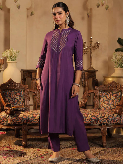 Dhiyona IE Women Embroidered Straight Kurta & Trouser Co-Ord Set