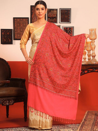 Dhiyona PA Floral Embroidered Tasselled Bordered Shawl