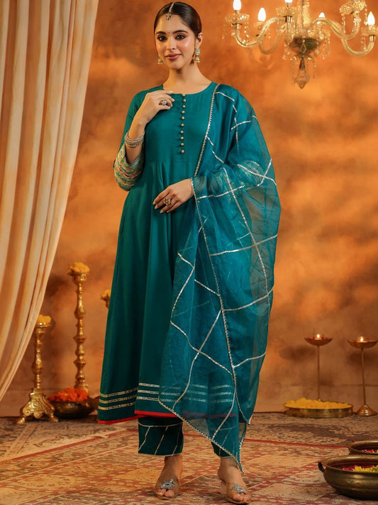 Dhiyona RR Women's Regular Gotta Patti Kurta with Trousers & With Dupatta
