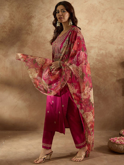 Dhiyona IE Women Floral Embroidered Regular Kurta with Trousers & With Dupatta