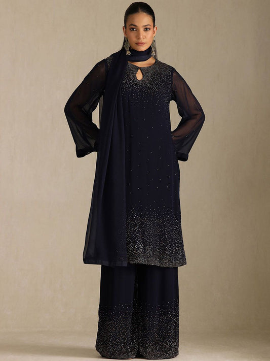 Dhiyona SO Women's Women Printed Regular Ethnic Motifs Beads and Stones Kurta Palazzos With Dupatta