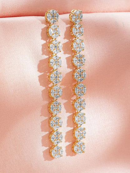 Dhiyona RJ Women's Premium 22K Gold-Plated AD & Zirconia Studded Luxury Drop Earrings