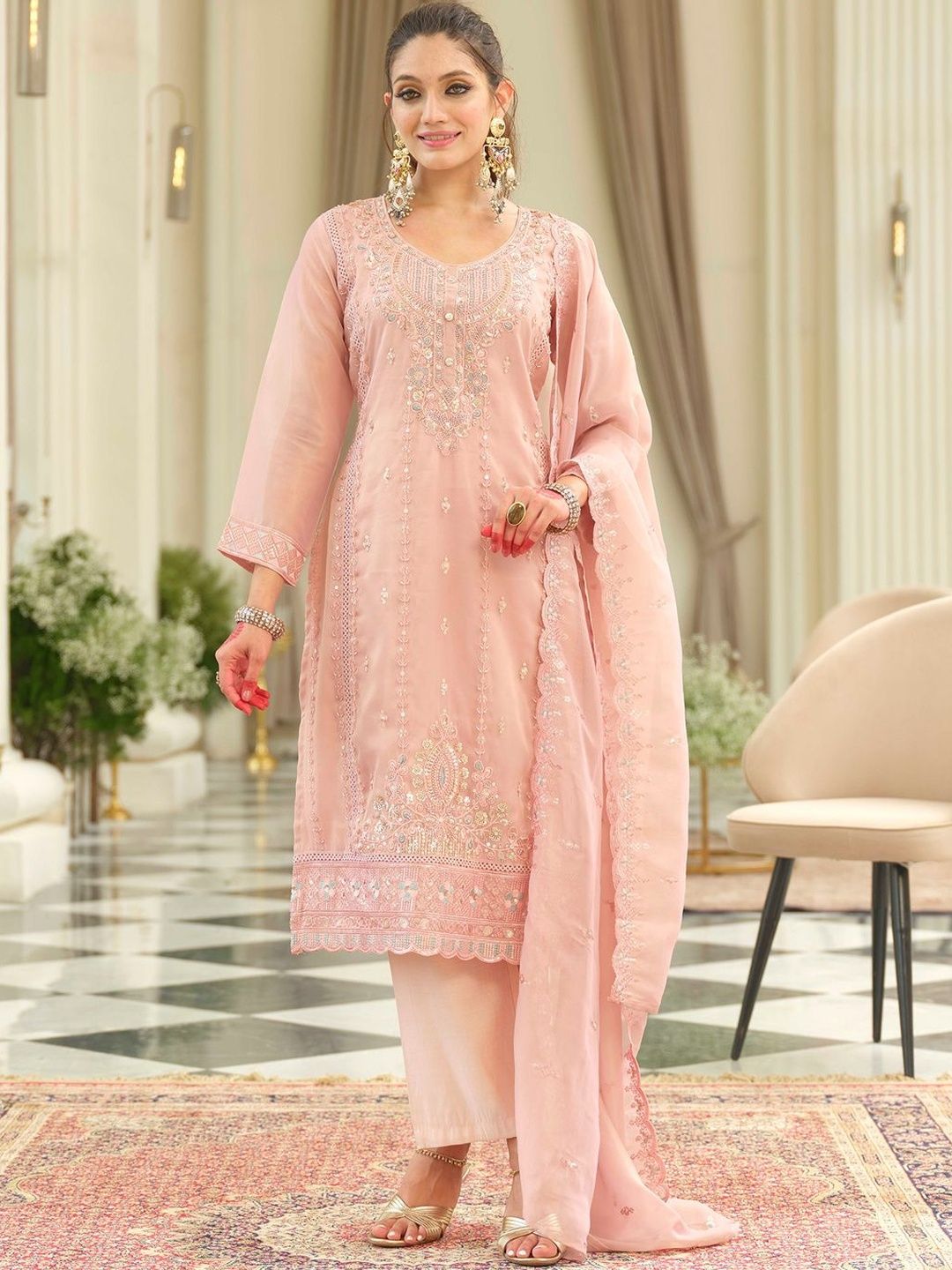 Women Ethnic Motifs Embroidered Kurta with Trousers & Dupatta