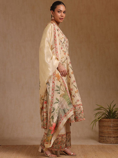 Dhiyona SO Women's Women Floral Embroidered Regular Beads and Stones Kurta with Palazzos & With Dupatta