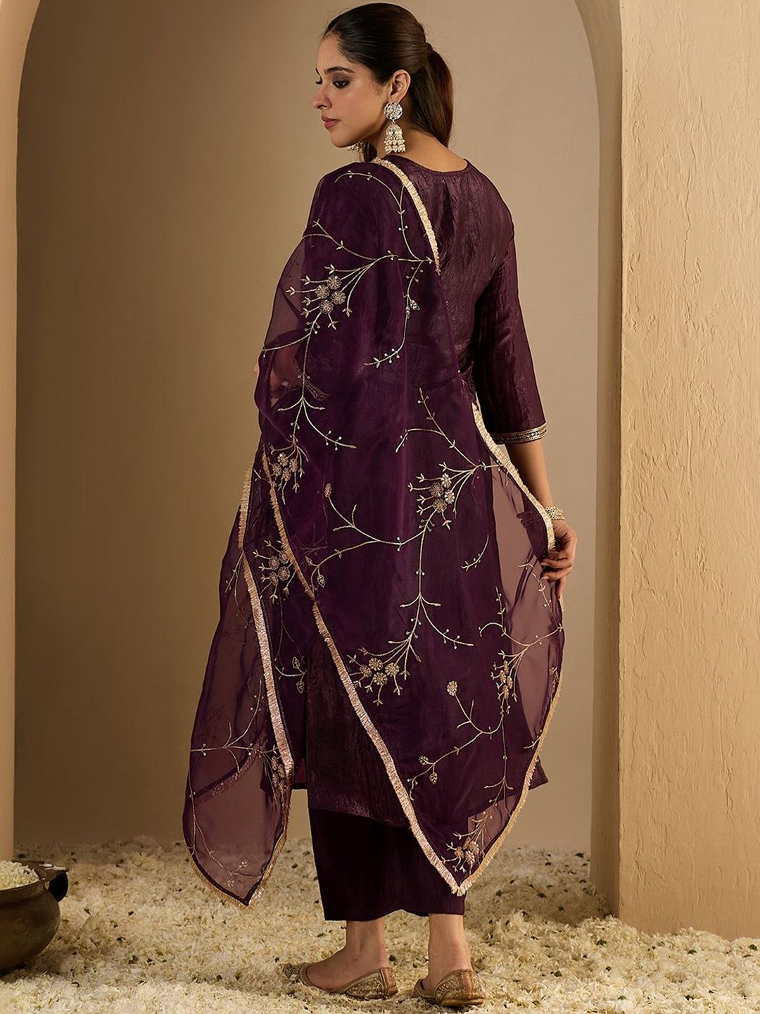 Women Ethnic Motifs Embroidered Regular Kurta with Trousers & With Dupatta