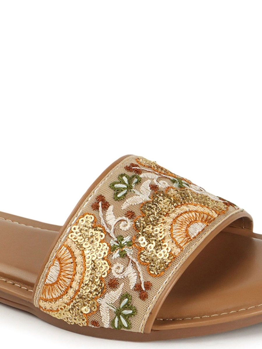 Dhiyona AK Women Ethnic Round Toe Open Toe Flats with Embroidered