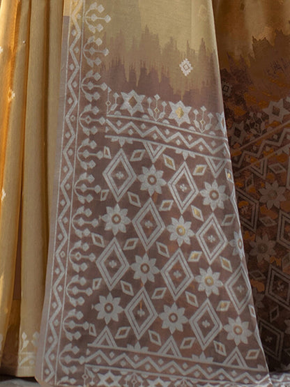 Dhiyona GR Women's Nithya Latte Beige Mulmul Cotton Jamdani Saree