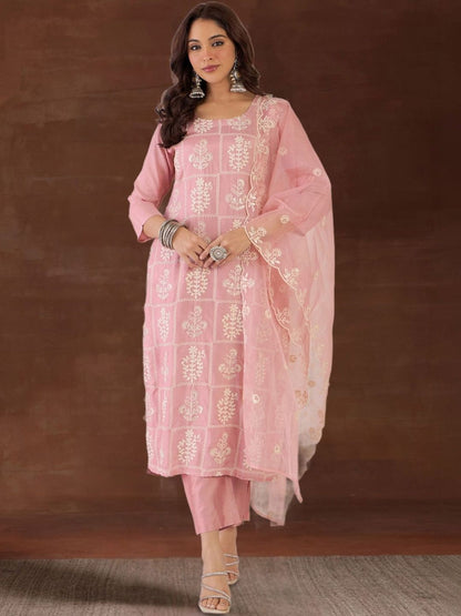 Women Ethnic Motifs Embroidered Regular Thread Work Kurta with Trousers & With Dupatta