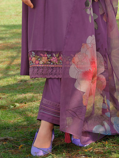 Women Embroidered Thread Work Kurta with Trousers & Dupatta