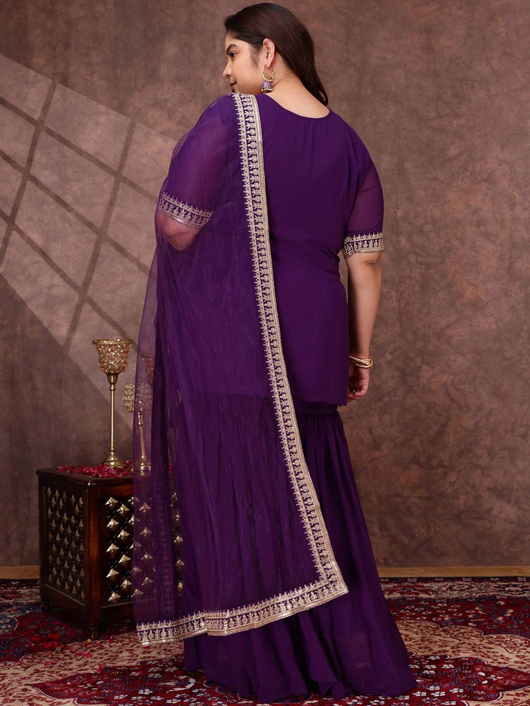 Dhiyona IN Women Plus Size Ethnic Motifs Sequinned Kurta with Sharara & Dupatta