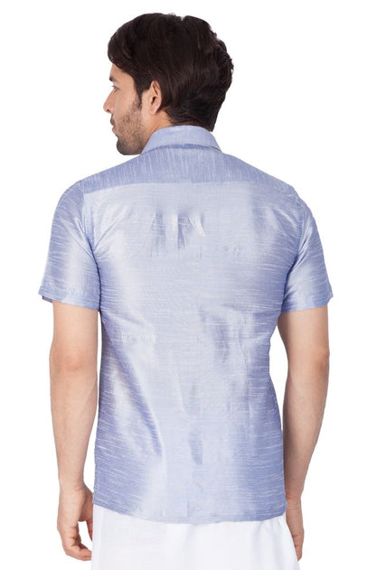 Men's Light Blue Silk Blend Straight Ethnic Shirt
