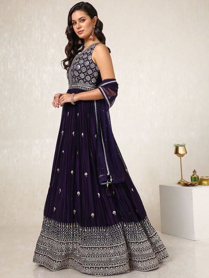 Dhiyona SO Women's Embroidered Empire Sequinned Anarkali Kurta with Churidar & Dupatta
