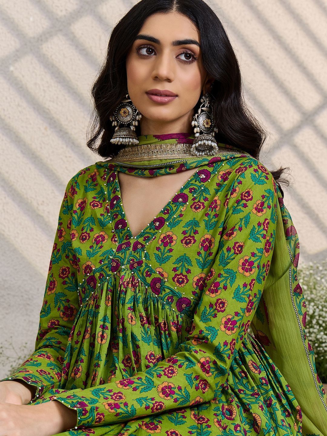 Women Floral Printed Empire Pure Cotton Kurta with Trousers & With Dupatta