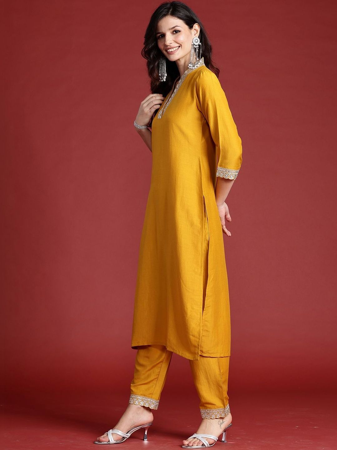 Women Ethnic Motifs Embroidered Regular Gotta Patti Kurta with Trousers & With Dupatta