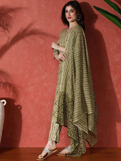 Dhiyona SN Women's Printed Pure Cotton Kurta & Trouser With Dupatta