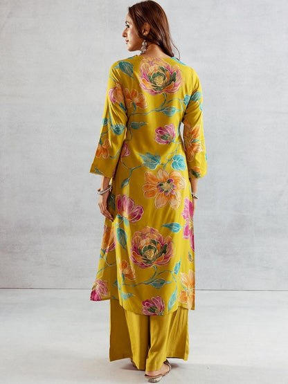 Dhiyona IS Women's Floral Printed V-Neck Kurta With Palazzo