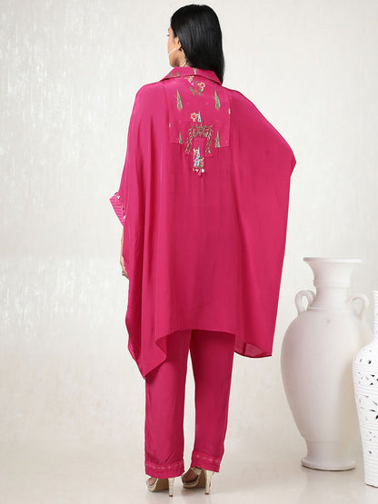 Dhiyona SO Women's Women Floral Printed Regular Beads and Stones Silk Crepe Kurta with Trousers