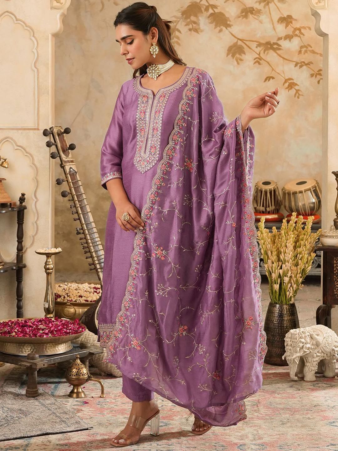 Women Floral Embroidered Kurta with Trousers & Dupatta