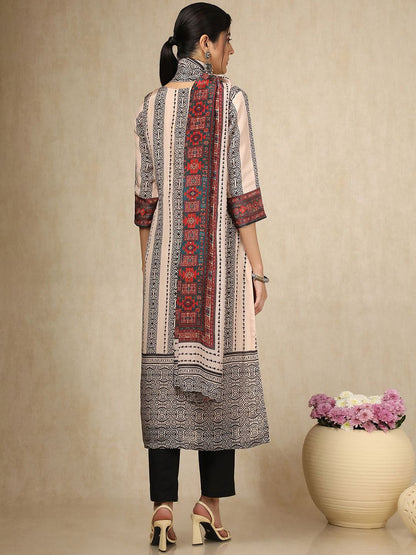 Dhiyona SO Women's Printed Straight Sequinned Pure Cotton Kurta With Trousers And Dupatta