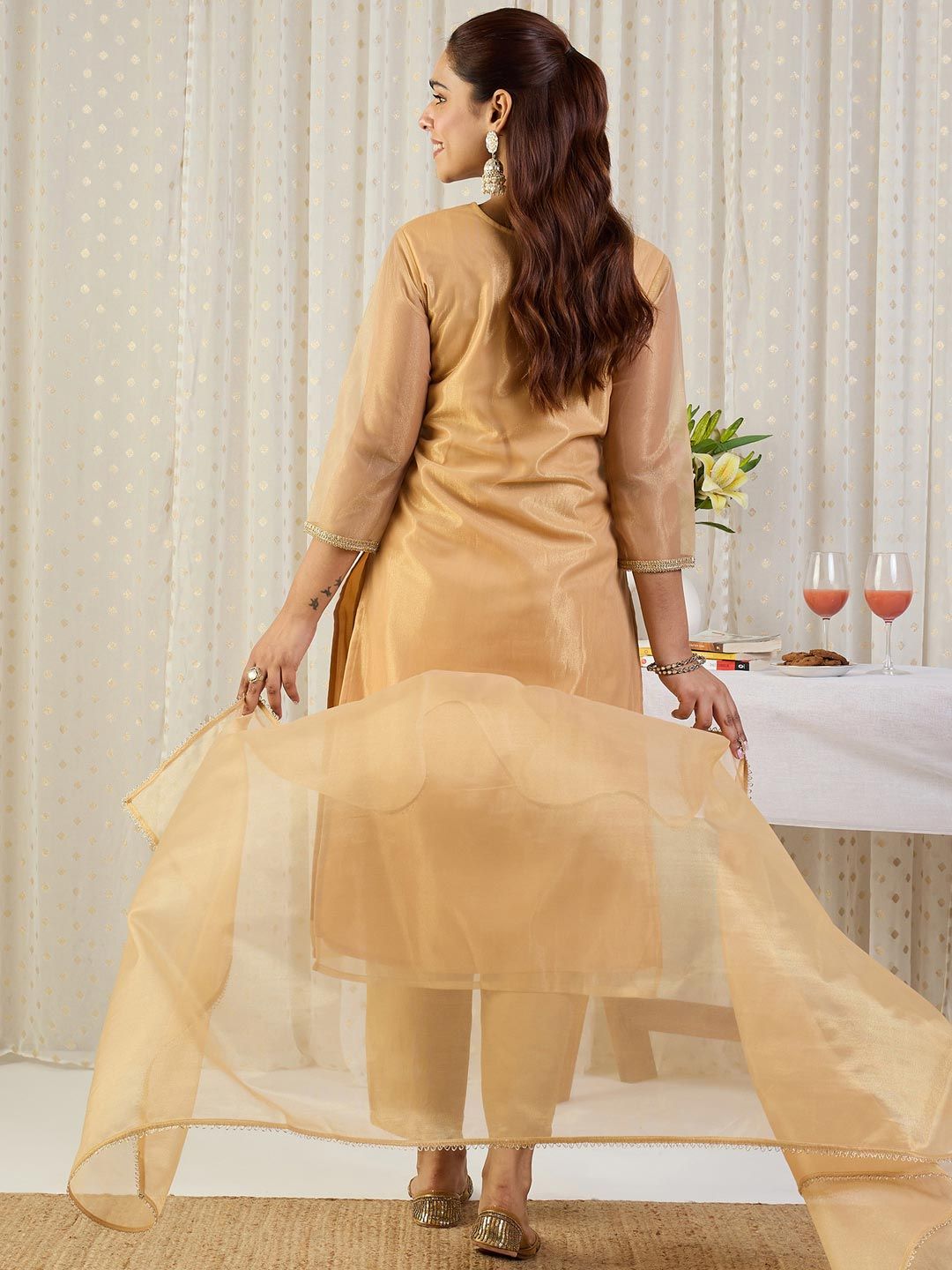 Women Ethnic Motifs Embroidered Regular Sequinned Kurta with Trousers & With Dupatta