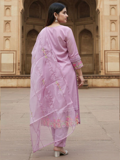 Women Floral Embroidered Regular Thread Work Kurta with Trousers & With Dupatta