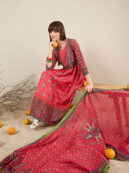 Women Ethnic Motifs Printed Panelled Pure Cotton Kurta with Trousers & With Dupatta
