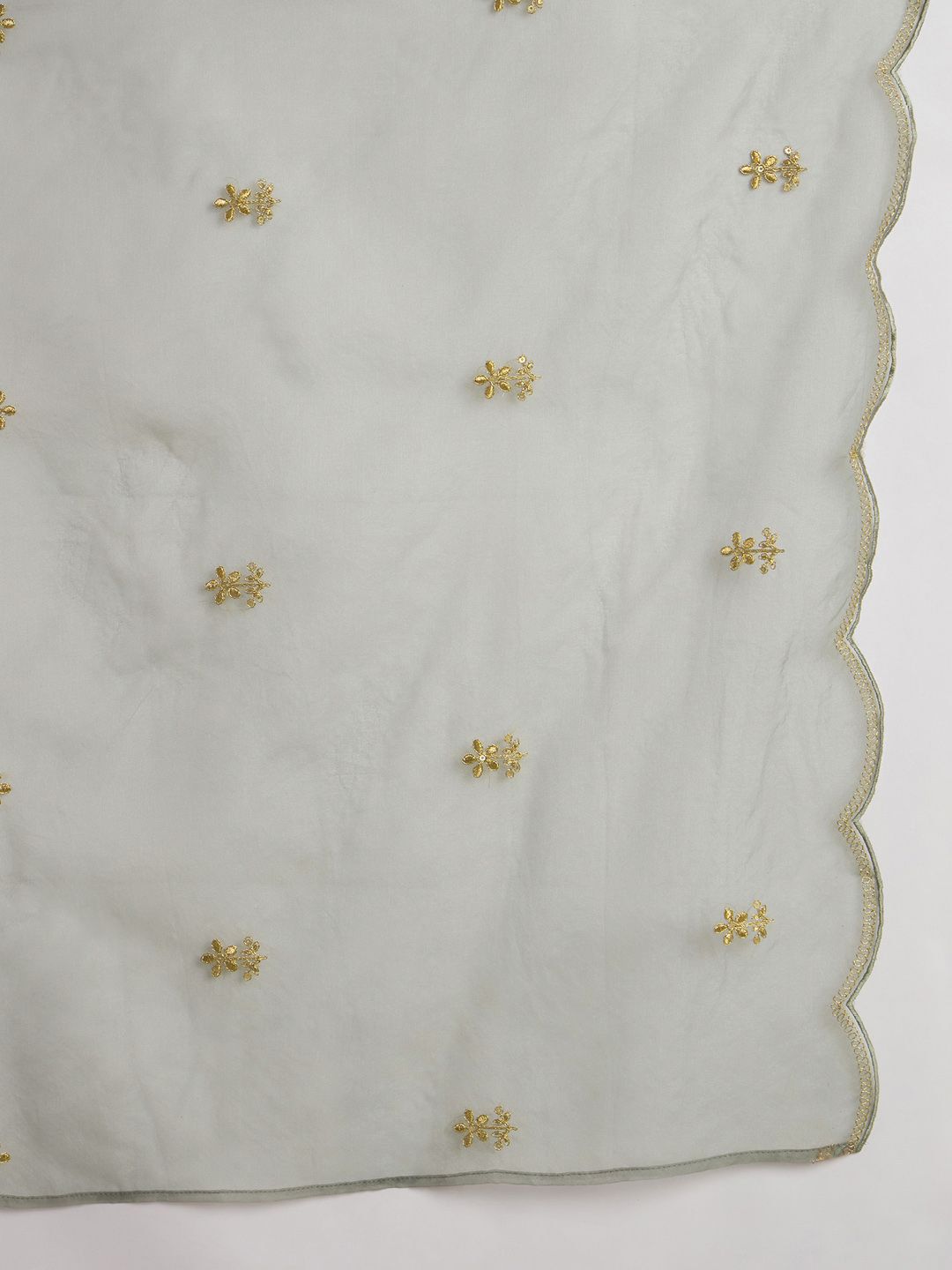 Floral Embroidered Zari Straight Kurta with Trousers & With Dupatta