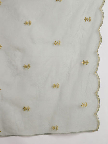 Floral Embroidered Zari Straight Kurta with Trousers & With Dupatta