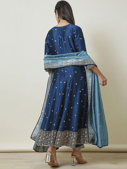 Dhiyona SO Women's Floral Embroidered Regular Sequinned Anarkali Kurta with Trousers & Dupatta