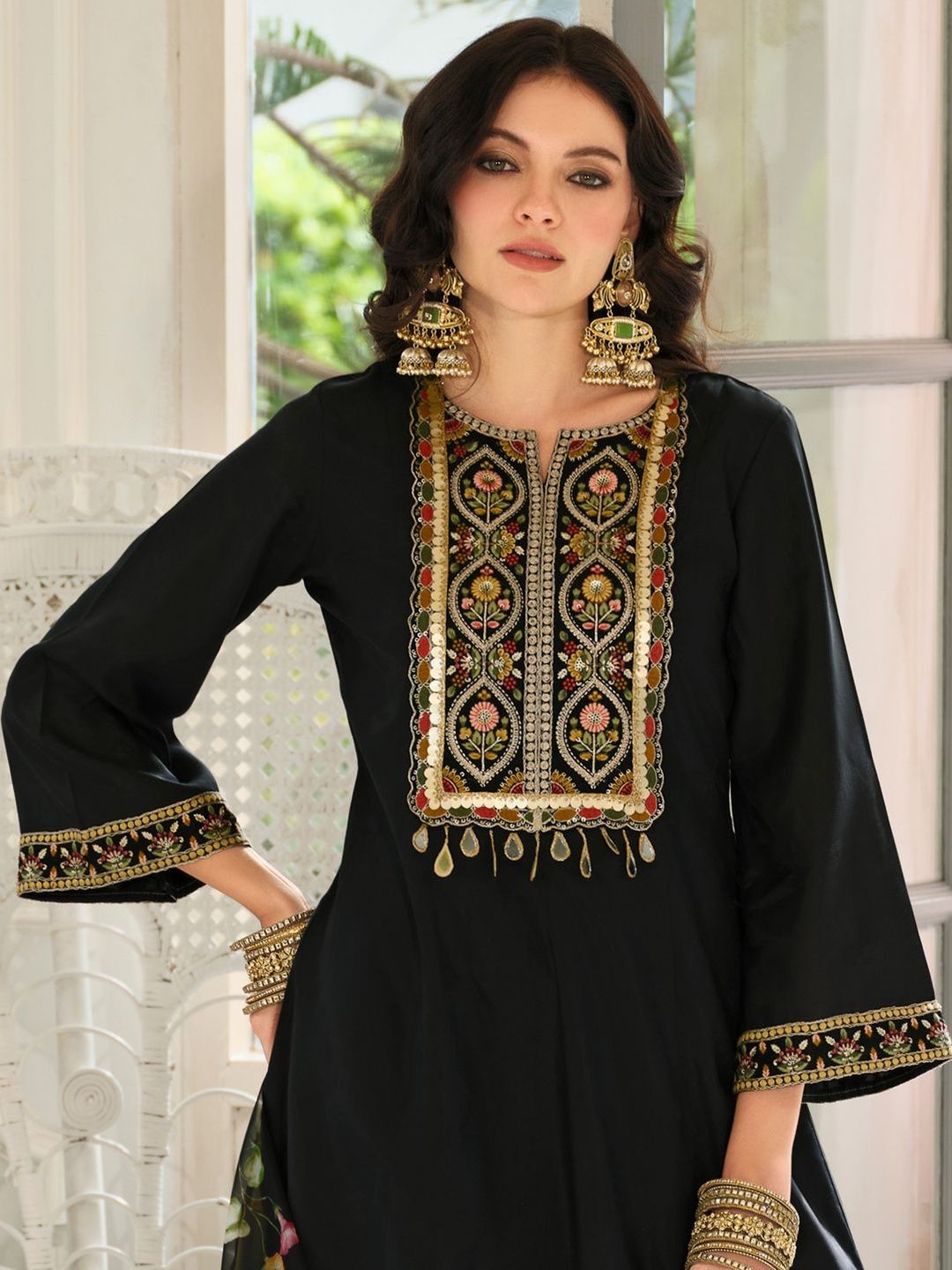 Women Ethnic Motifs Regular Sequinned Kurta with Trousers & With Dupatta