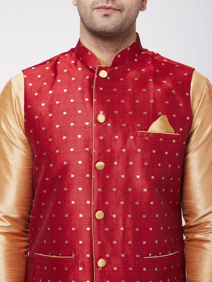 Men's Rose Gold Silk Blend Straight Jacket  Kurta and Dhoti Set