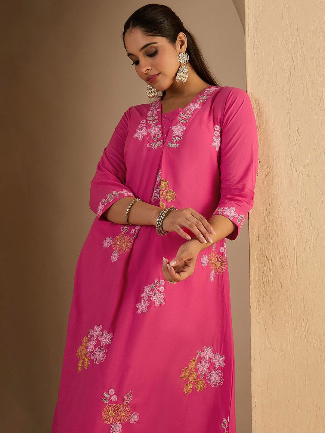 Dhiyona IE Embroidered Pure Cotton Tunic With Trousers Co-Ords