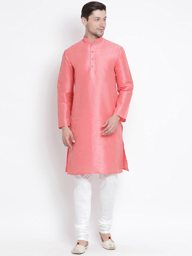 Men's Pink Silk Blend Straight Kurta Pyjama Set