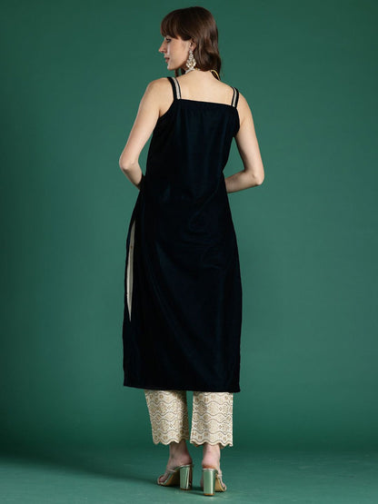 Dhiyona IE Sequinned Shoulder Straps Velvet Kurta