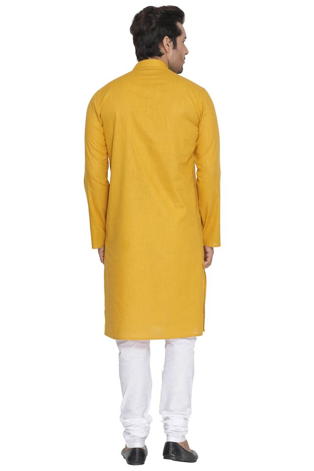 Men's Mustard Cotton Linen Straight Kurta Pyjama Set