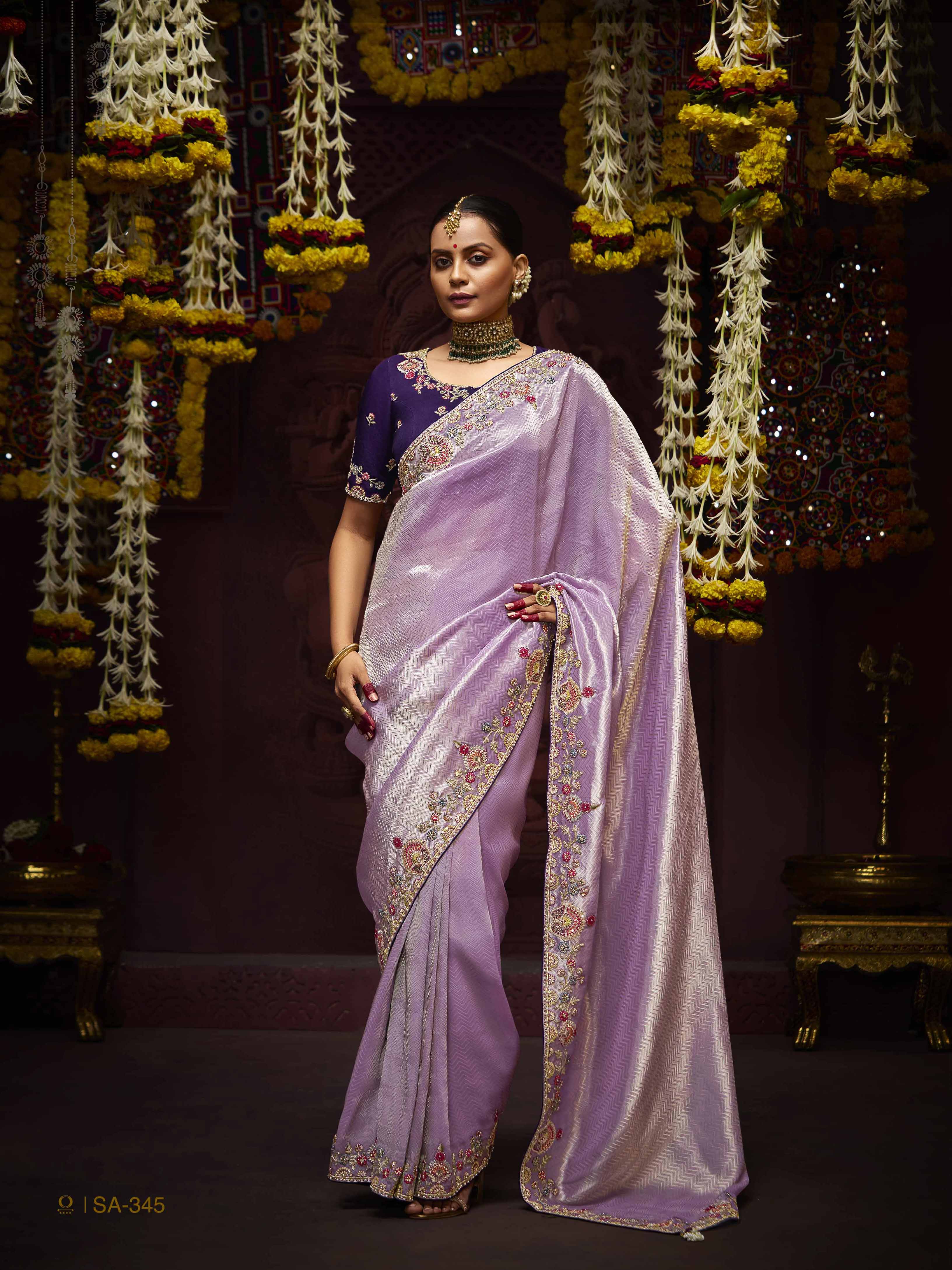 Dhiyona KM Women The Lavender Haze Banarasi Saree With Royal Purple Blouse